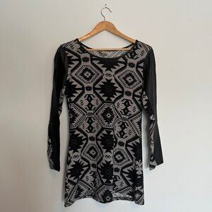 COCO @ tashi. Classic Collection. Patterned Long Shirt or Dress. Black and Grey